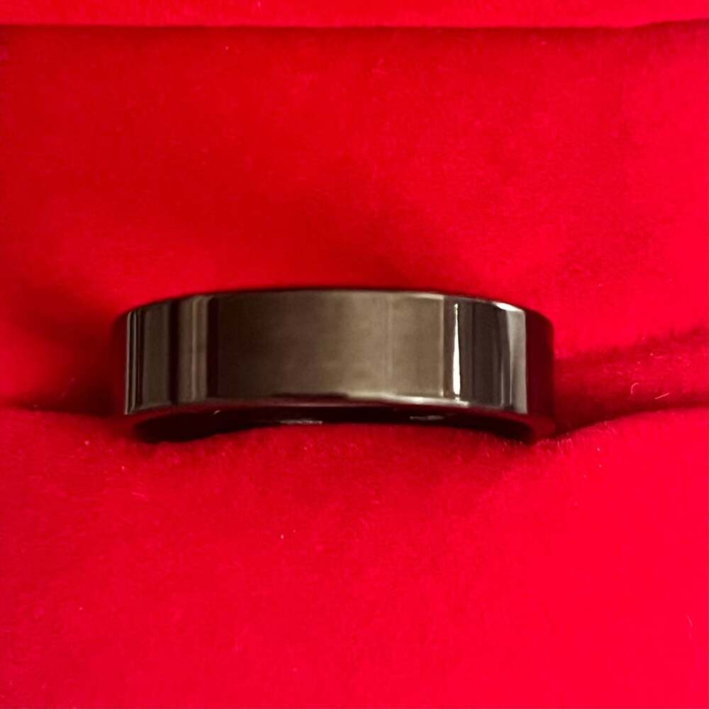 Black Titanium Steel Polished Finish Flat Design 4mm Ring Band Size 11
